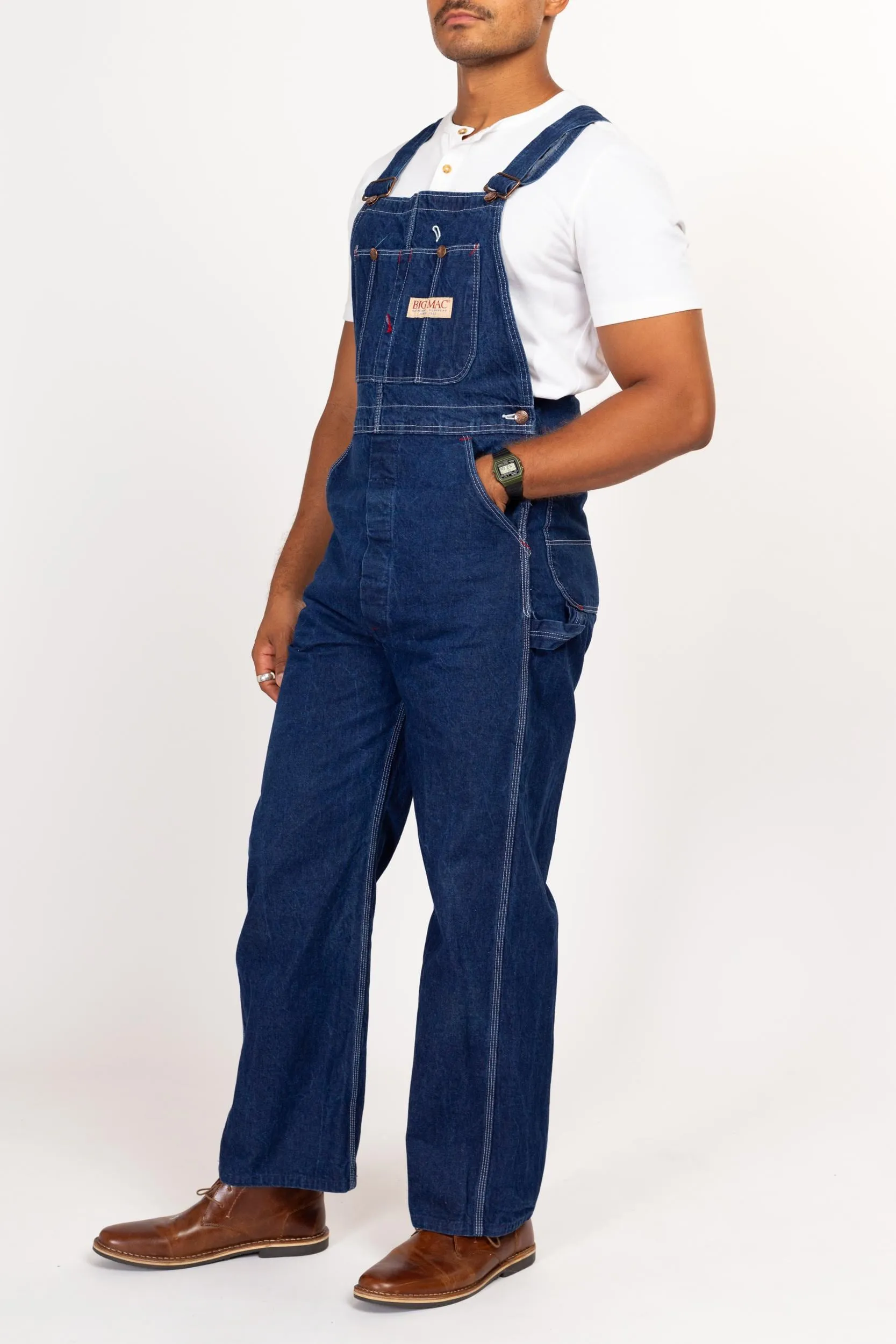 34x30 90s Big Mac Square Bak Dark Wash Denim Overalls