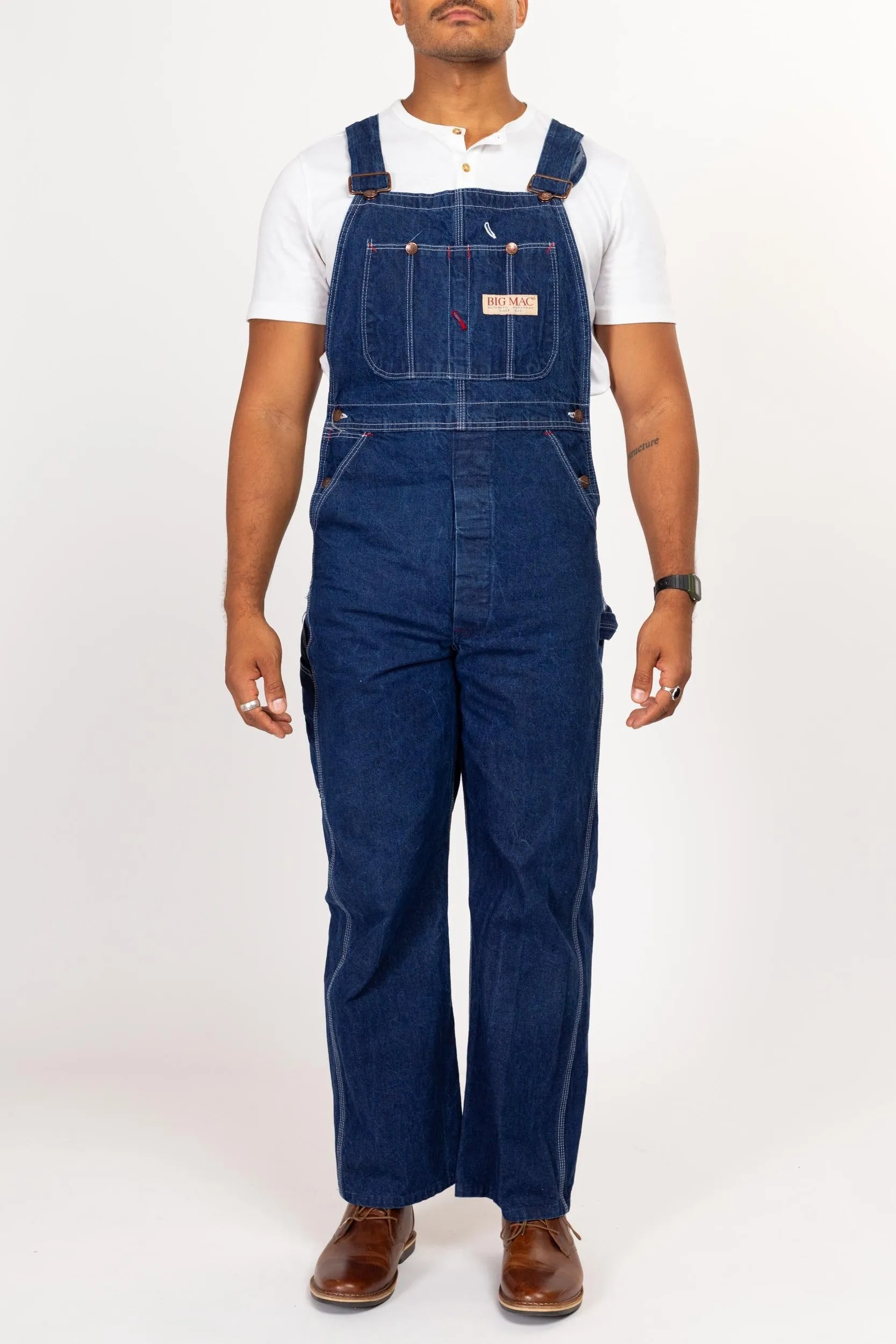 34x30 90s Big Mac Square Bak Dark Wash Denim Overalls