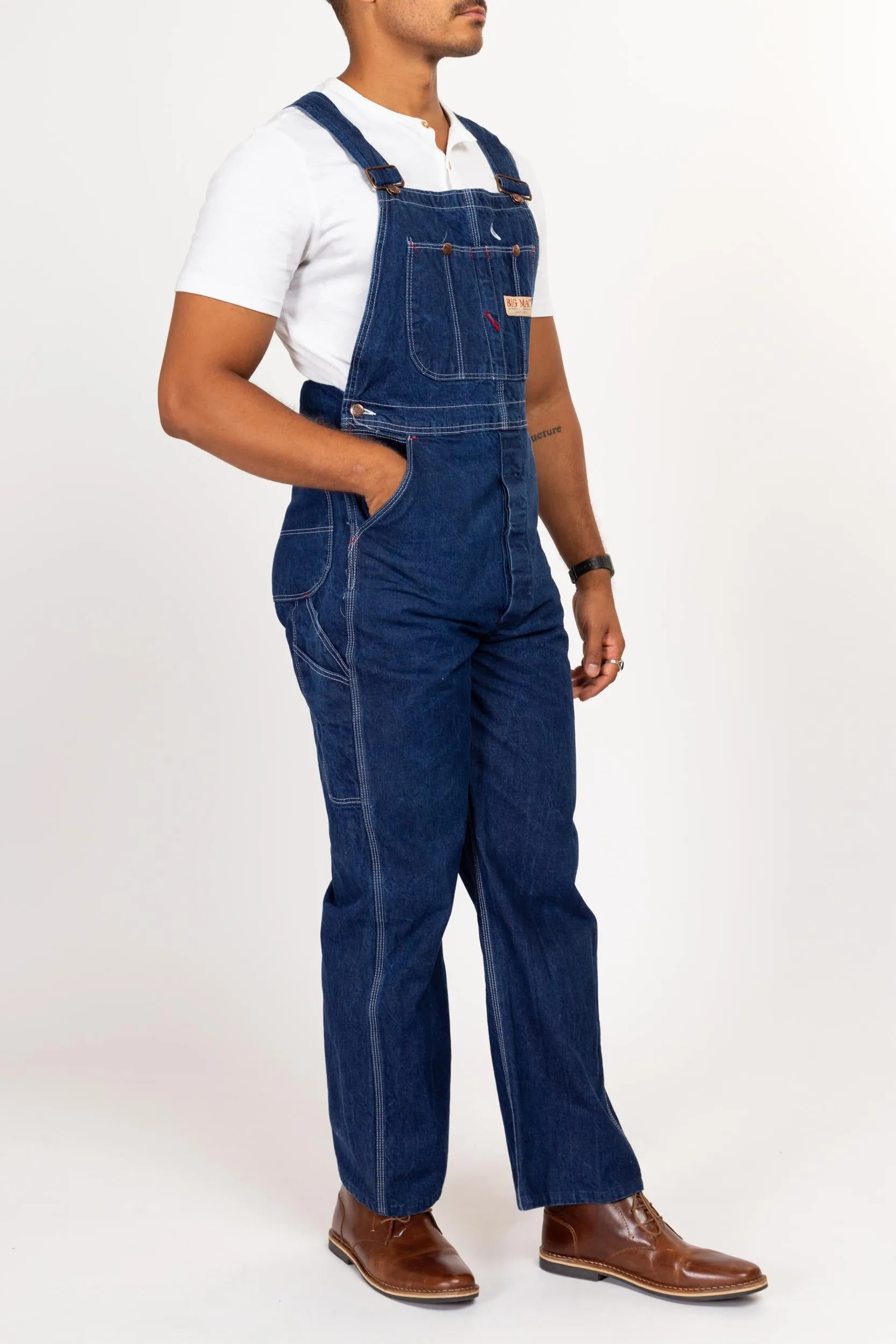 34x30 90s Big Mac Square Bak Dark Wash Denim Overalls