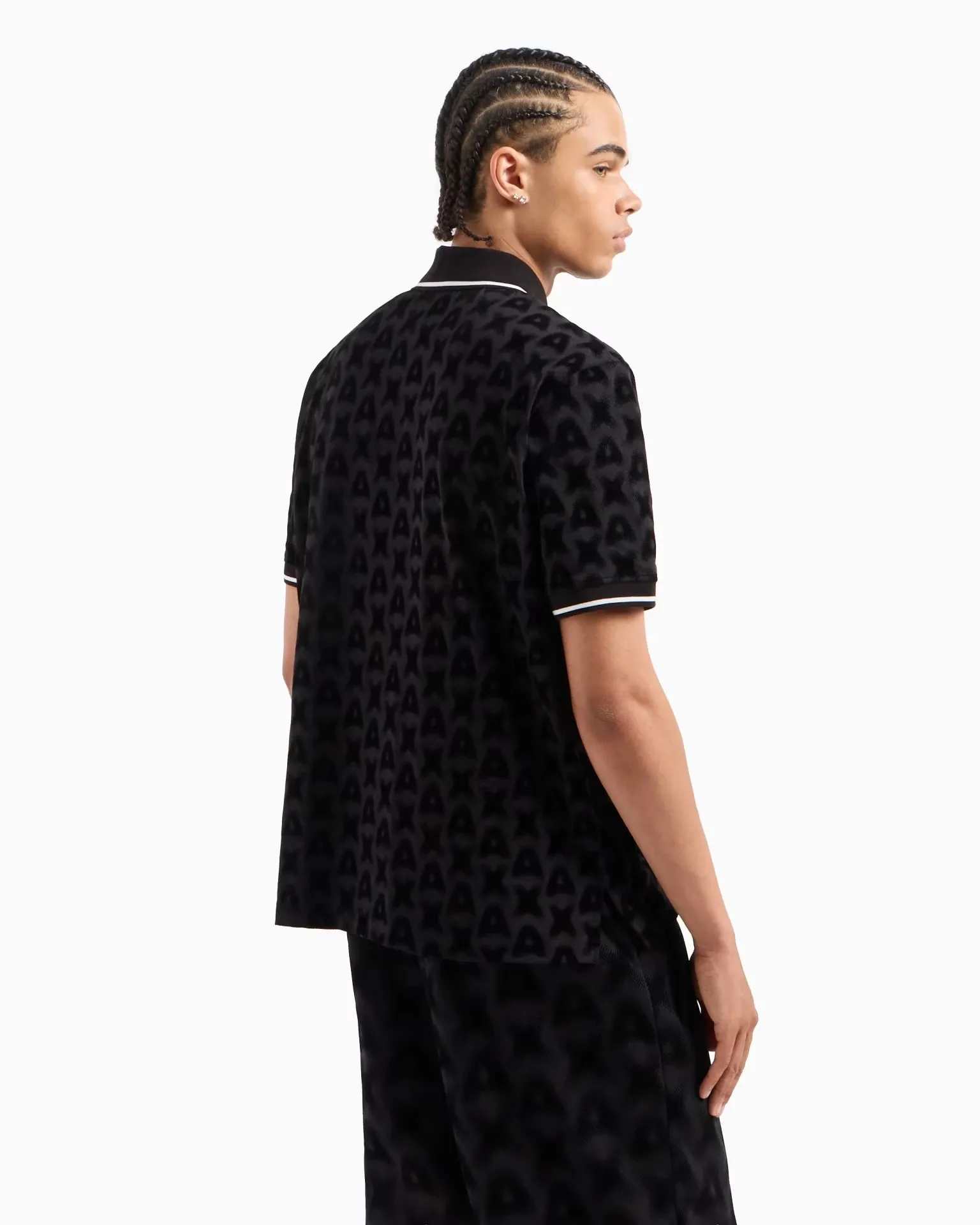 Allover Flocked Logo Pattern Polo (Black) - XM000081AF10361FC008