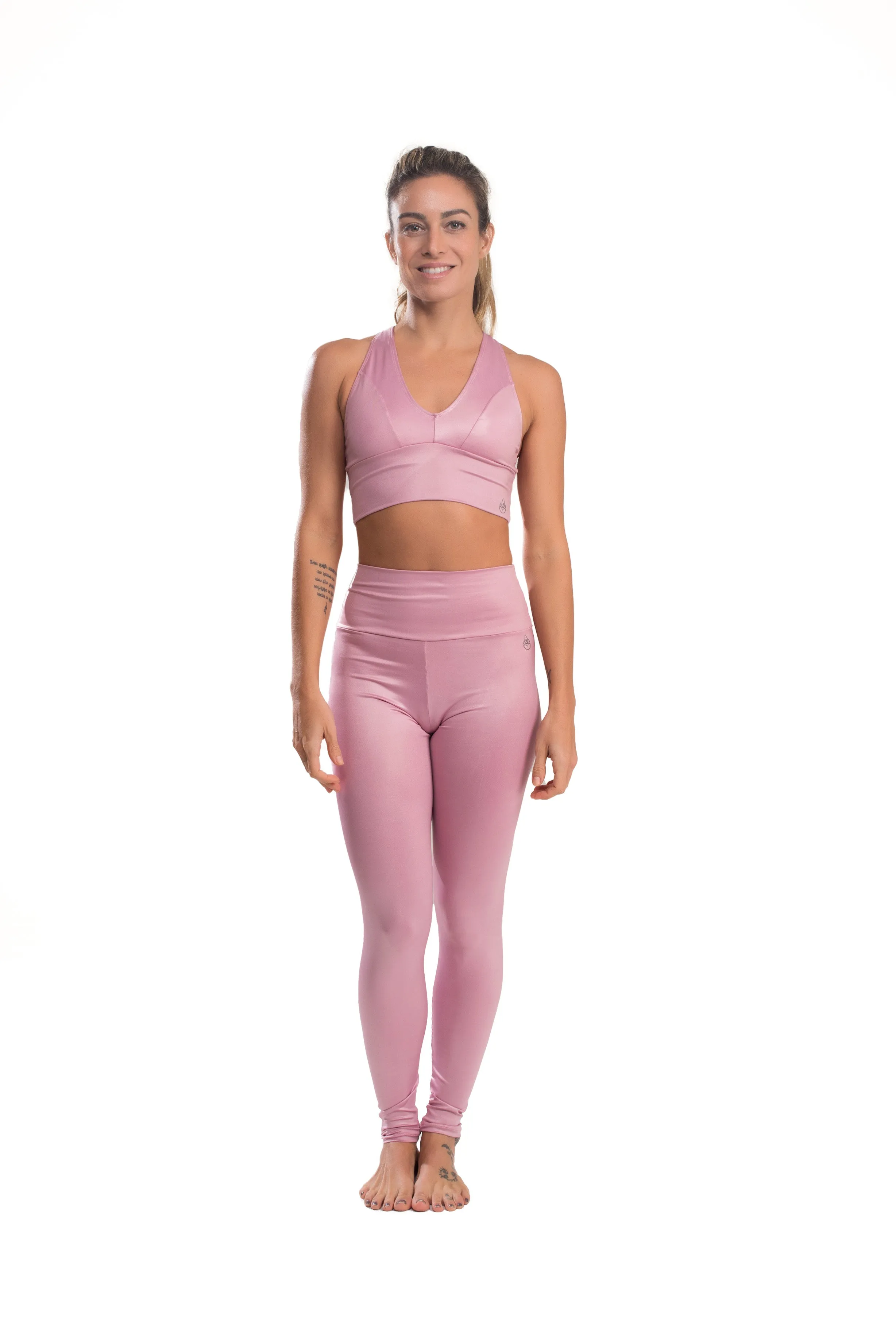 Atalaia Leggings, Shiny Baby Pink Gloss Cirré Fabric