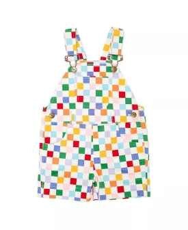 Baby Girl Jumpsuits and Rompers| Checkerboard Overeall Shorts- Harlequin | Dotty Dungarees