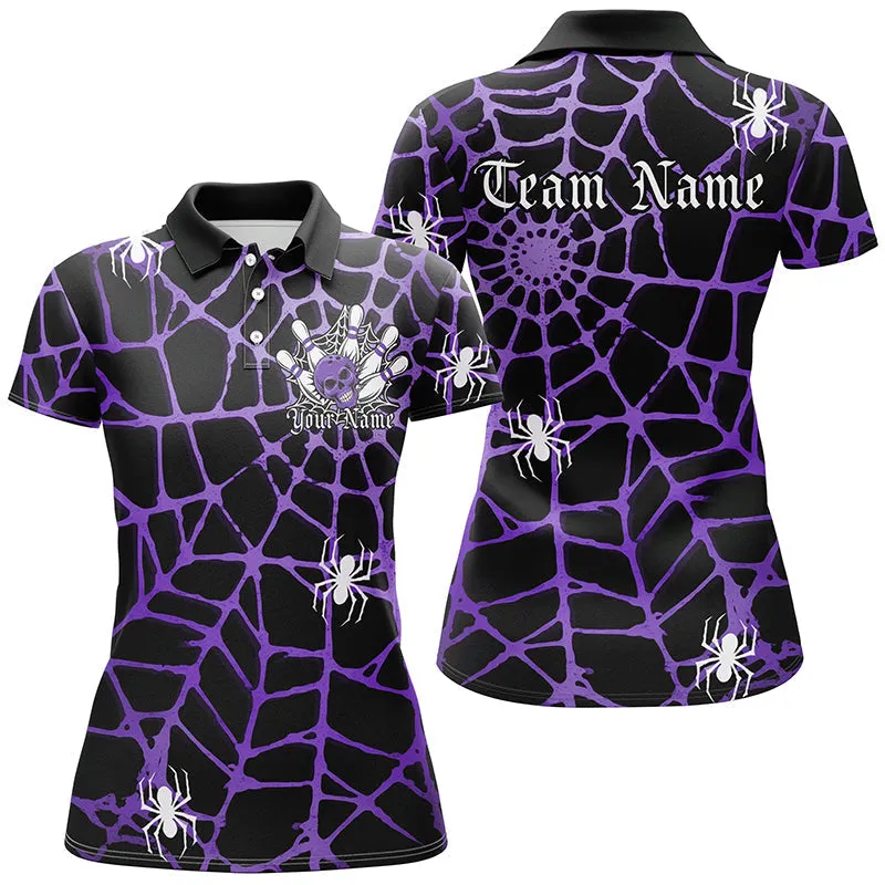 Black And Multicolor Spider Net Custom Halloween Ladies Bowling Shirts, Halloween Bowler Outfit