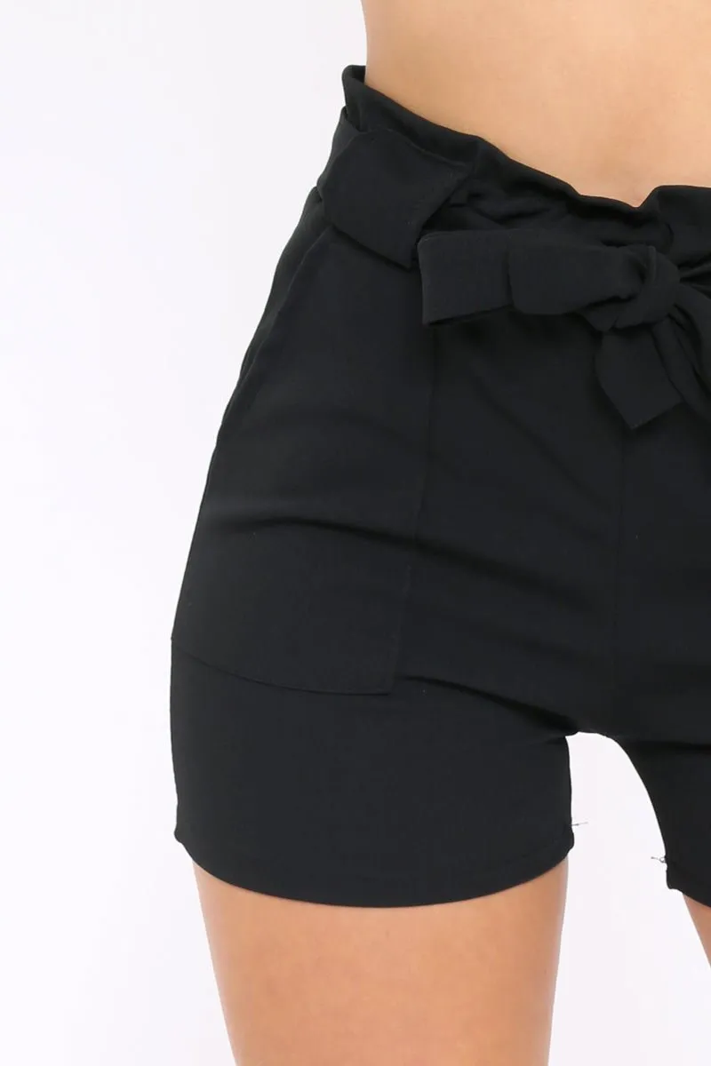 Black Paperbag Tie Waist Shorts - Billie