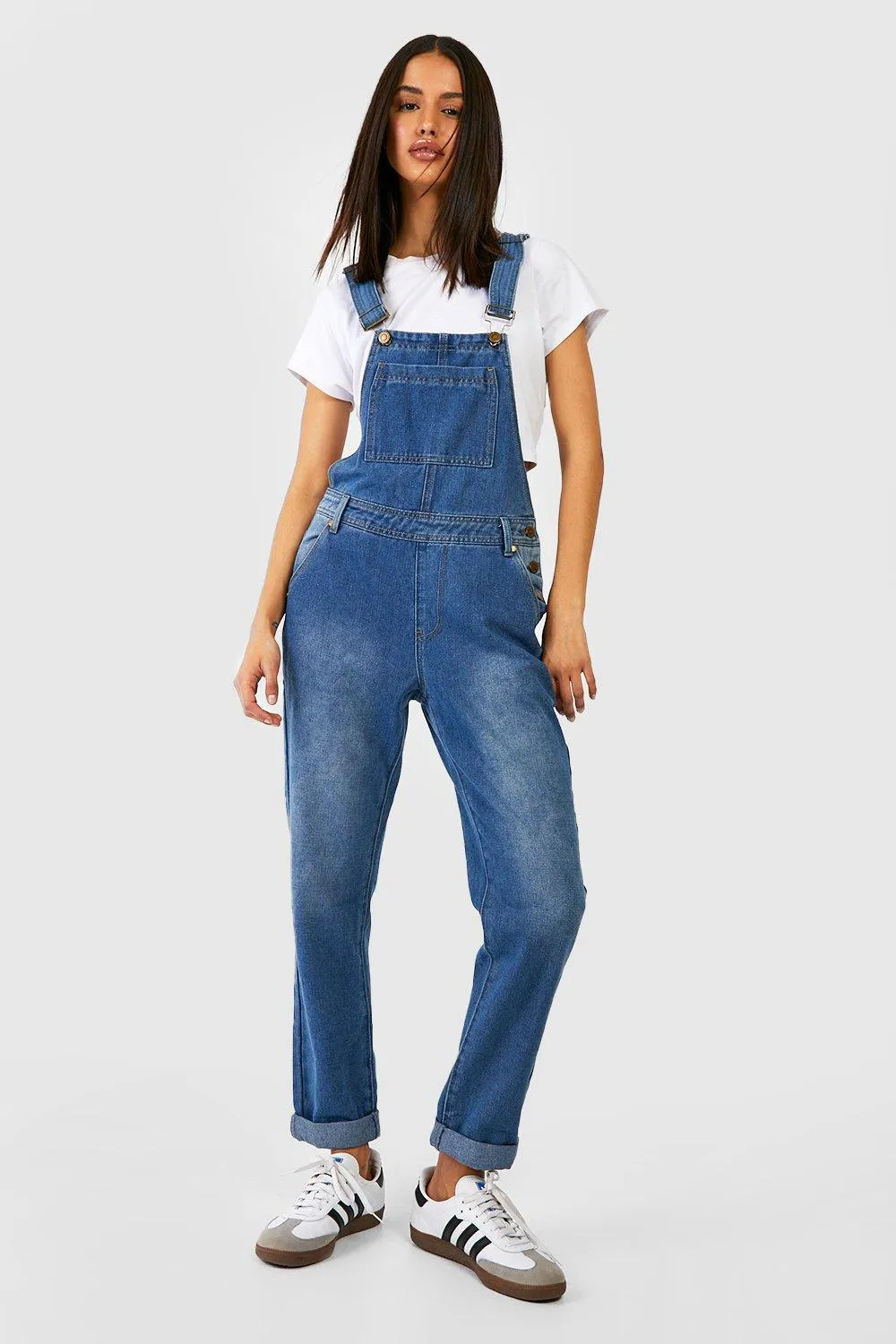 Boohoo boyfriend denim overalls, blue