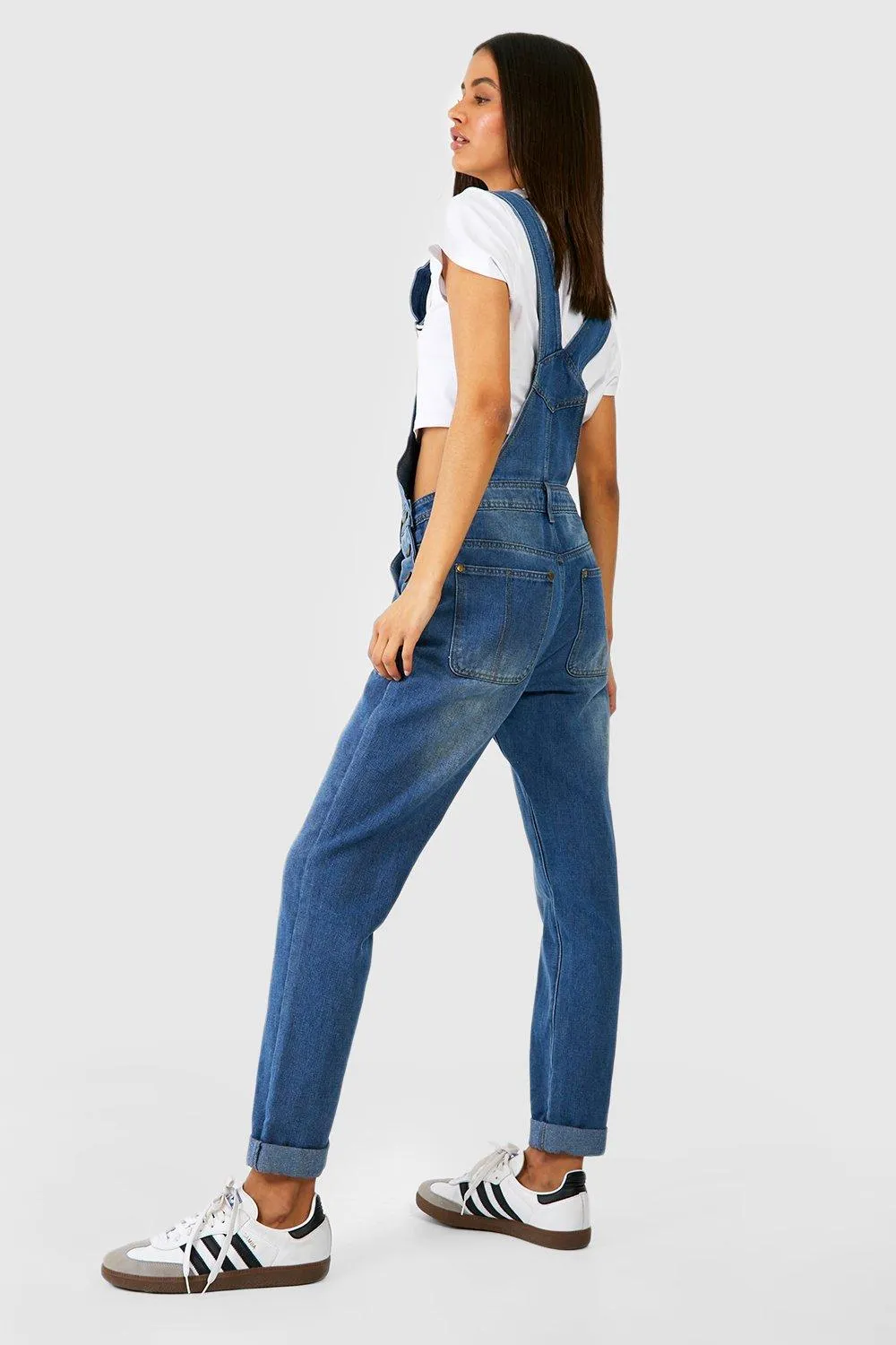 Boohoo boyfriend denim overalls, blue