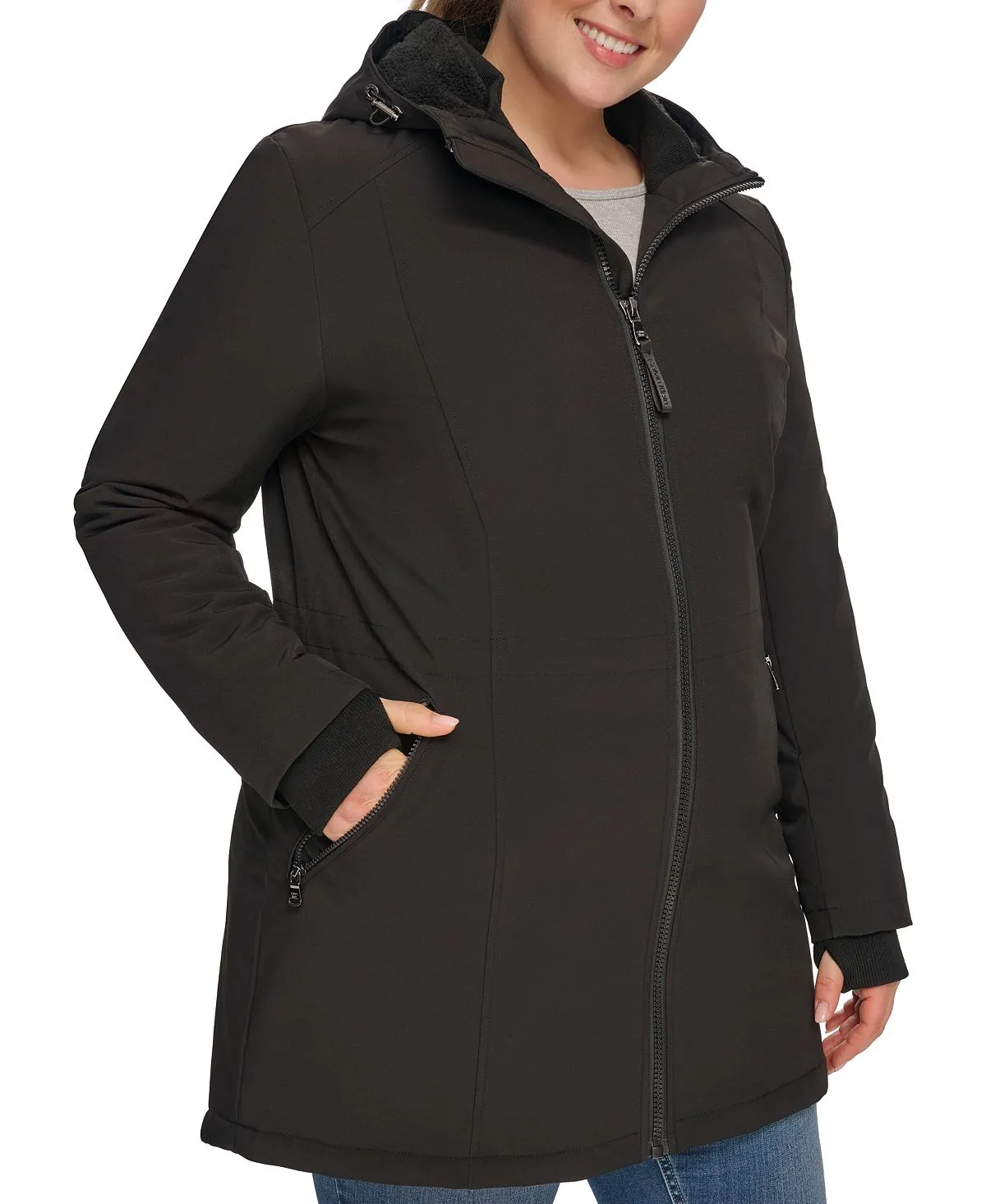 Calvin Klein Women's Plus Size Hooded Anorak with Faux Fur Lining ,  black