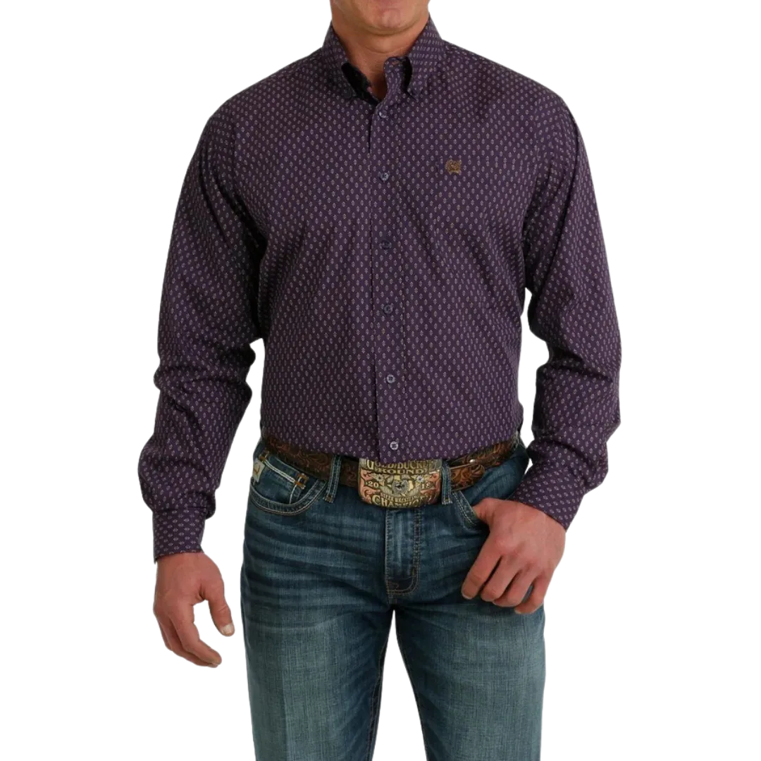 Cinch Men's Long Sleeve Button Down Purple Shirt