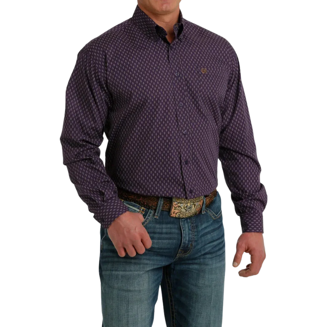 Cinch Men's Long Sleeve Button Down Purple Shirt