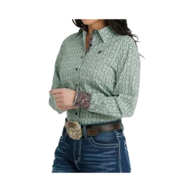 Cinch Women's Button Down Western Lime Green Brown Shirt