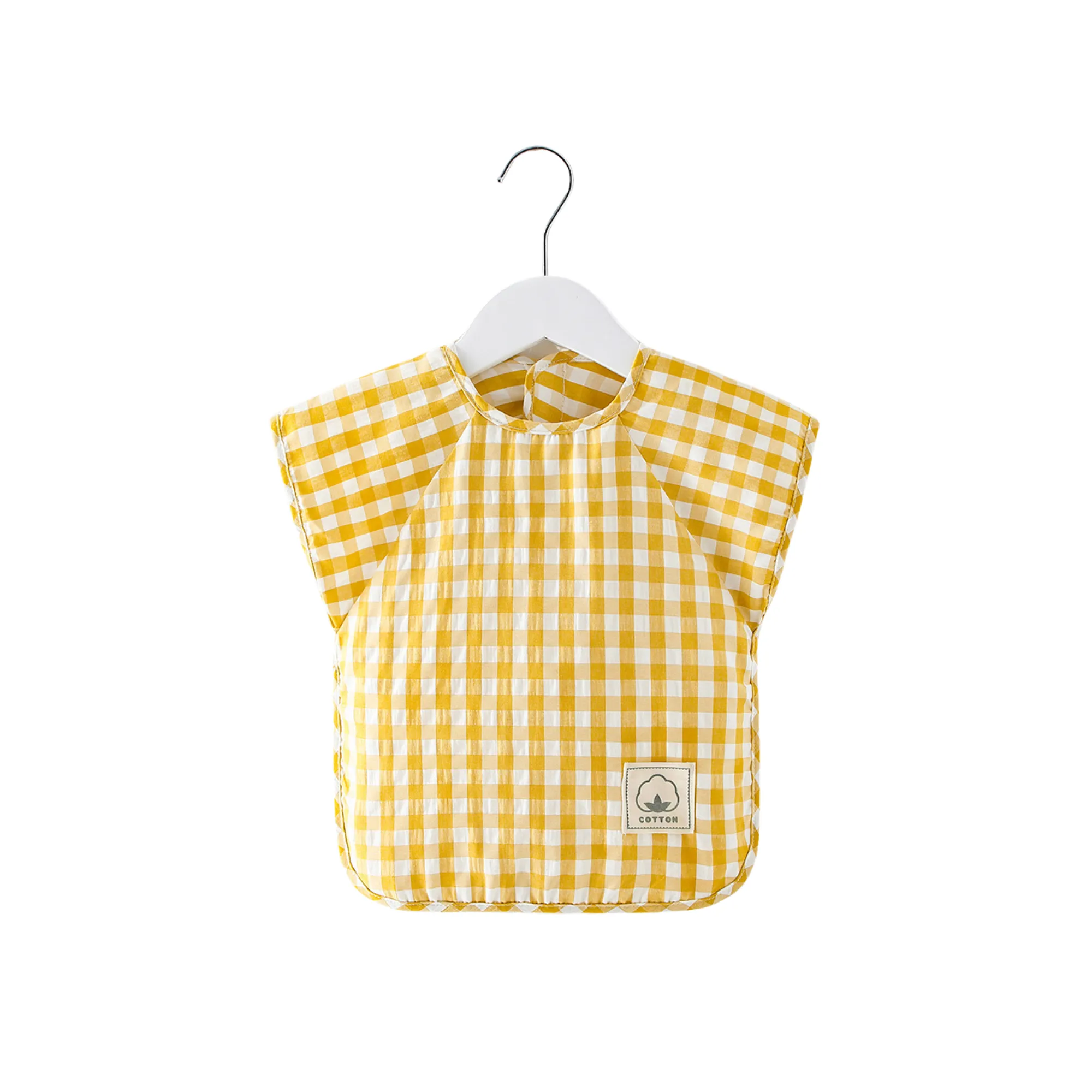 Classic Gingham Style Short-Sleeve Baby Smock in Lemon