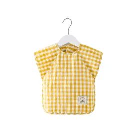 Classic Gingham Style Short-Sleeve Baby Smock in Lemon