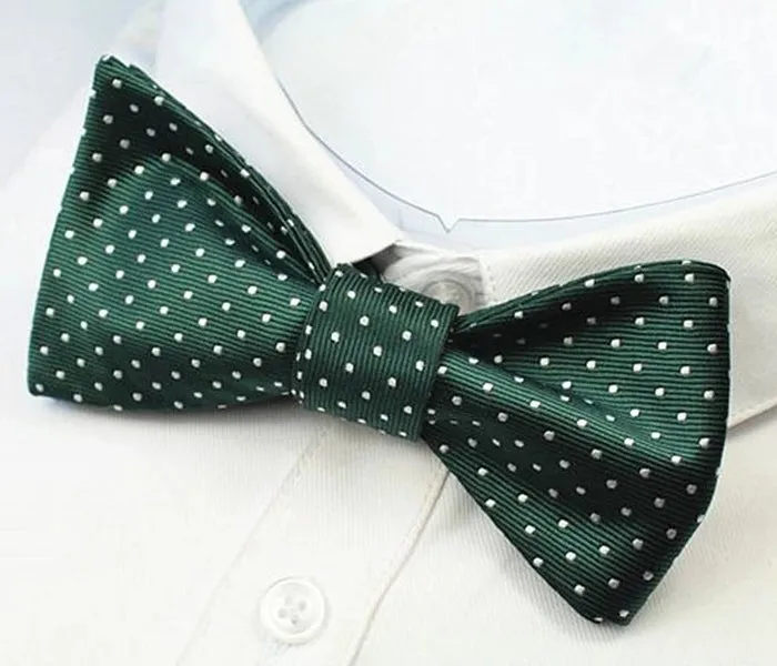 Classy Men Green Dotted Silk Self-Tie Bow Tie