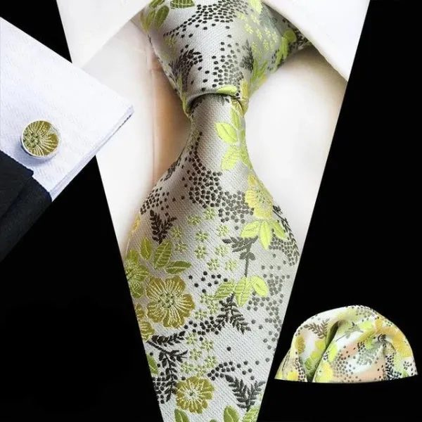 Classy Men Light Green Floral Silk Tie