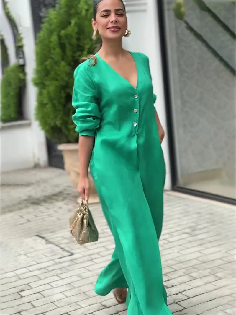 Classy V Neck Long Sleeve Sexy Waist Jumpsuit