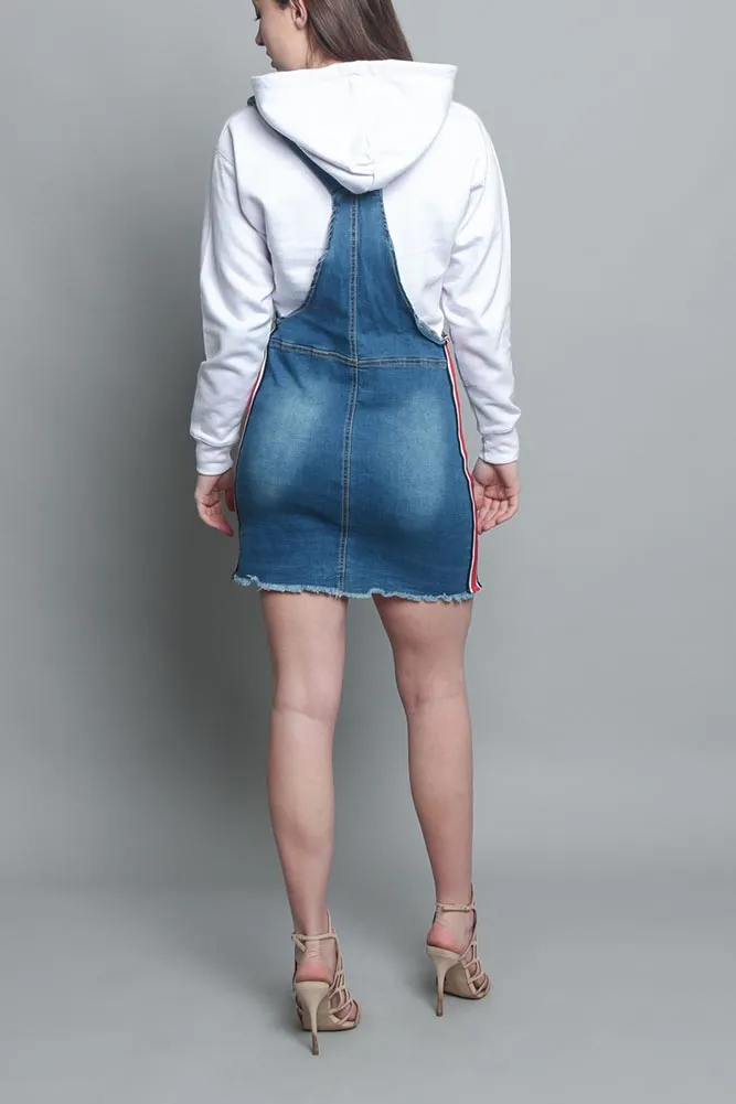 Destroyed Side Taped Denim Overall Dress