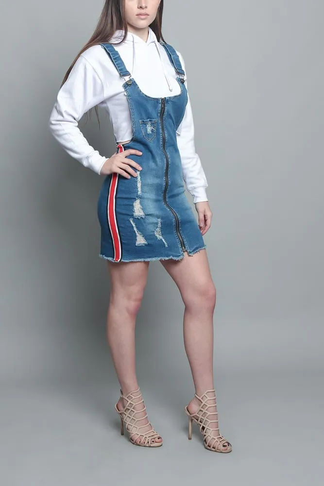 Destroyed Side Taped Denim Overall Dress