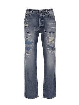 distressed straight-leg jeans