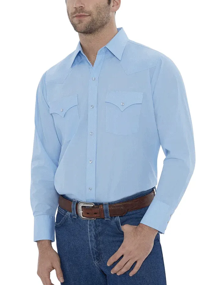 Ely Cattleman Men's Long Sleeve Solid Western Light Blue Shirt