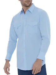 Ely Cattleman Men's Long Sleeve Solid Western Light Blue Shirt