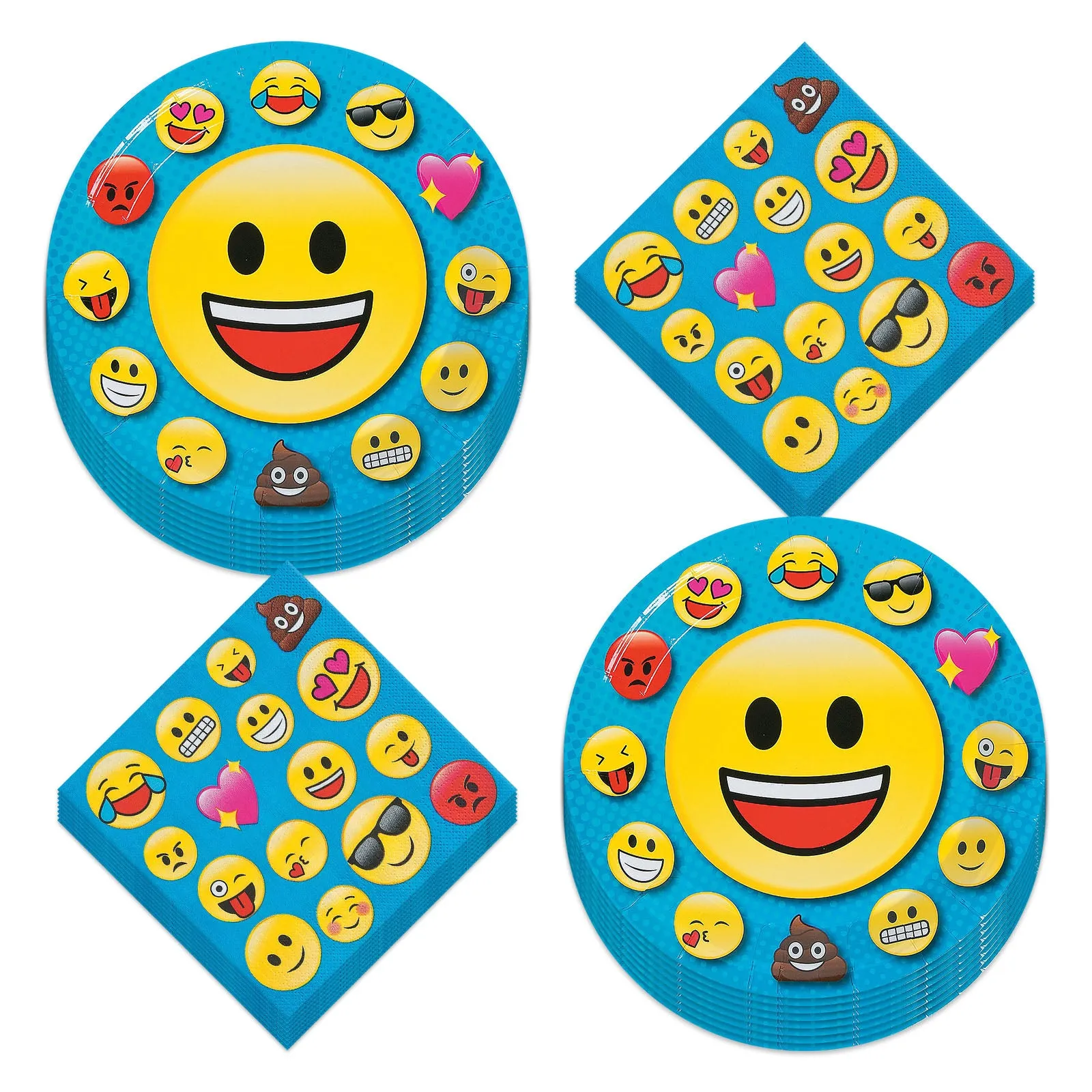 Emoji Party Supplies Tableware and Decorations (Paper Dinner Plates and Luncheon Napkins with Blue Trim)