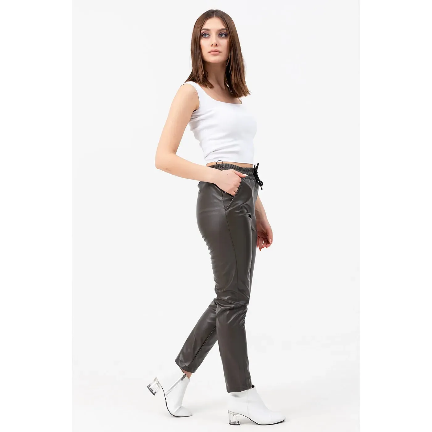 Faux Leather Khaki Pants