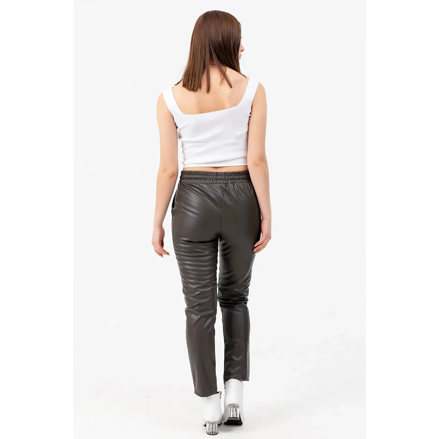 Faux Leather Khaki Pants