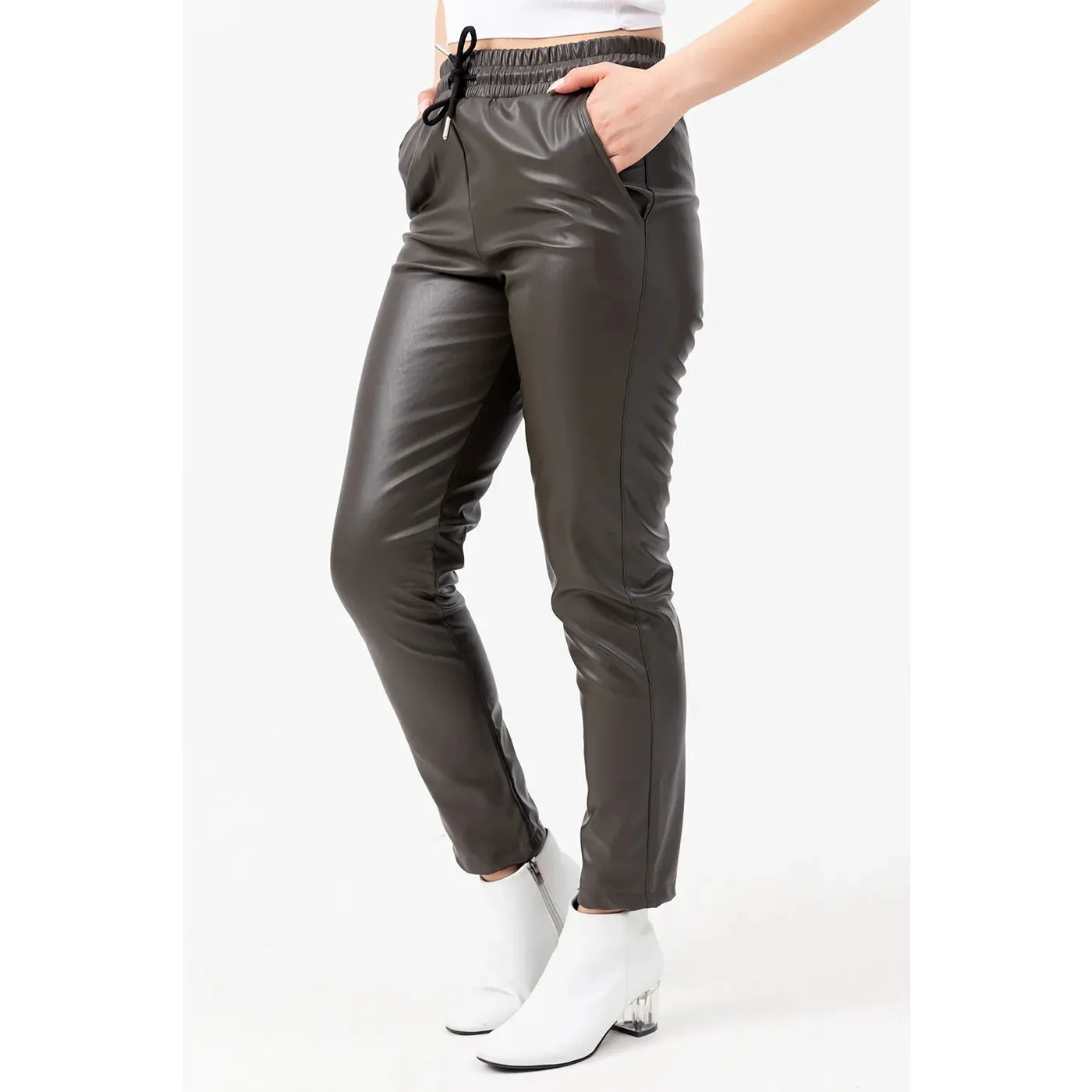 Faux Leather Khaki Pants