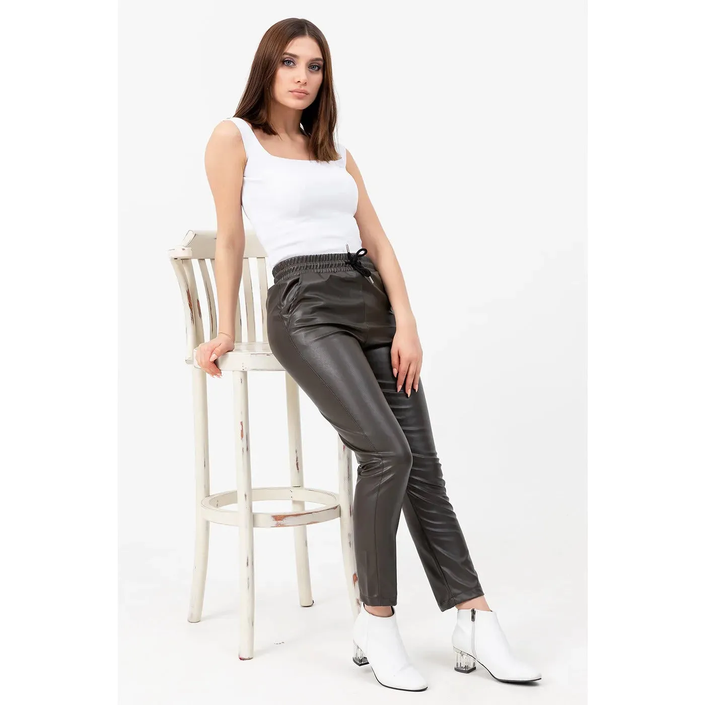 Faux Leather Khaki Pants