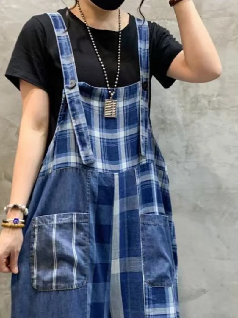 Front & Back Pockets Striped Overalls Dungarees for Women