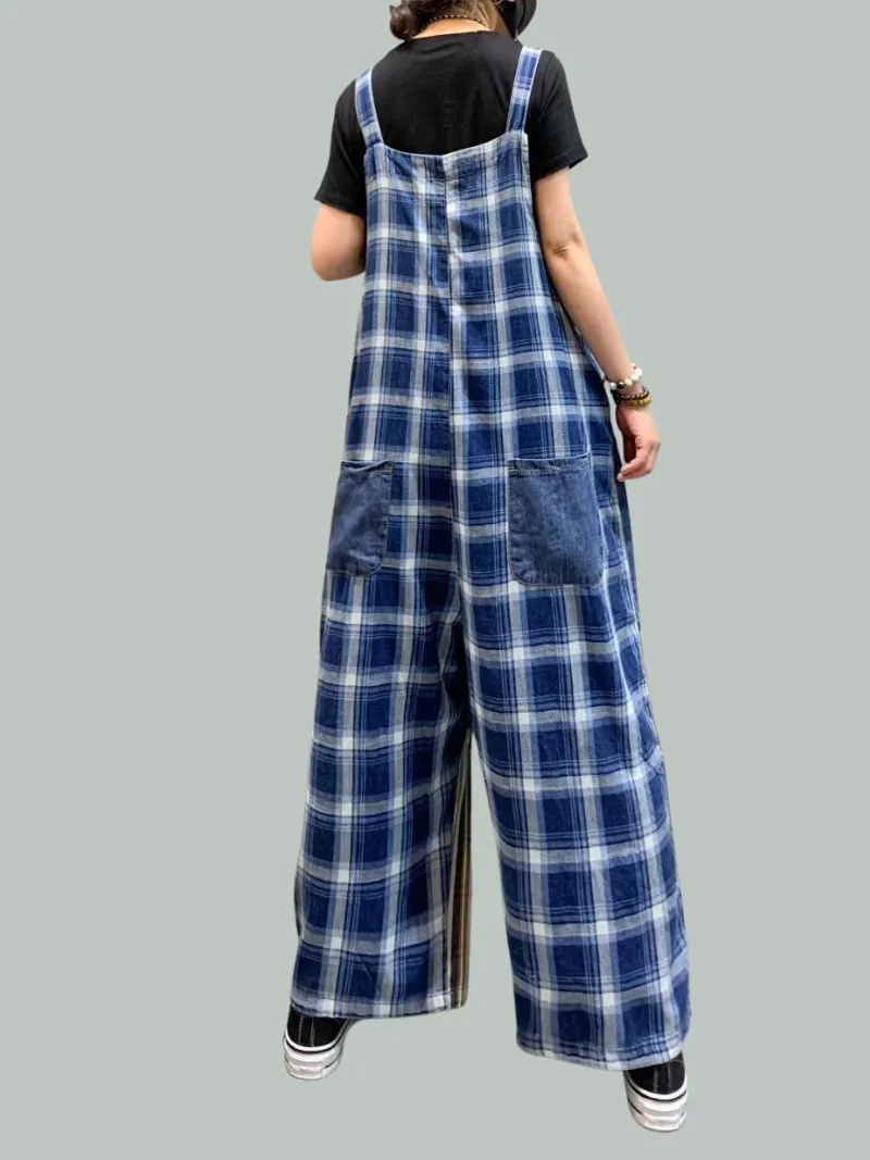 Front & Back Pockets Striped Overalls Dungarees for Women