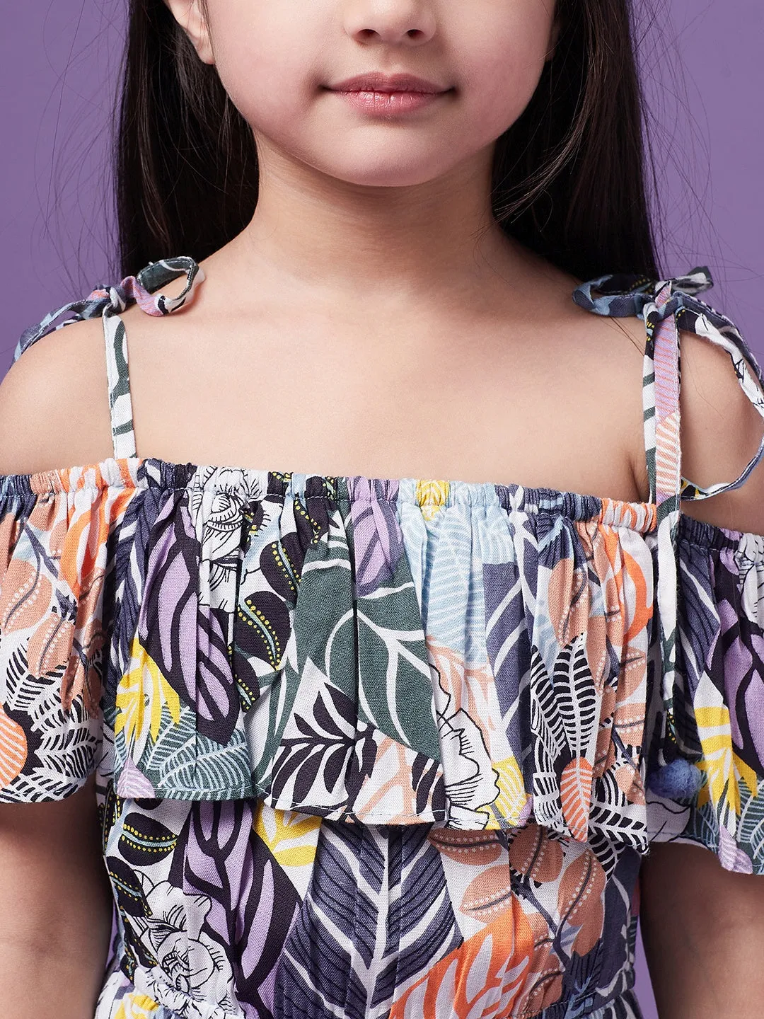 Girls Printed Cotton Off-Shoulder Playsuit