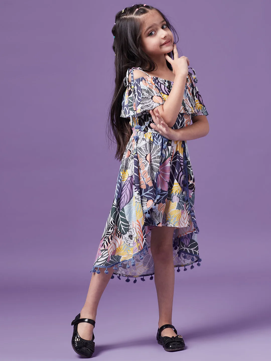 Girls Printed Cotton Off-Shoulder Playsuit