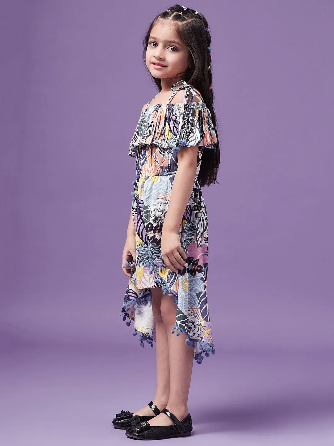 Girls Printed Cotton Off-Shoulder Playsuit