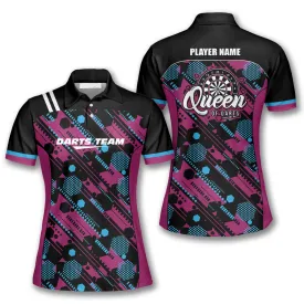 Hexagon Pattern Custom Darts Shirts for Women, Queen of Darts Polo Shirt