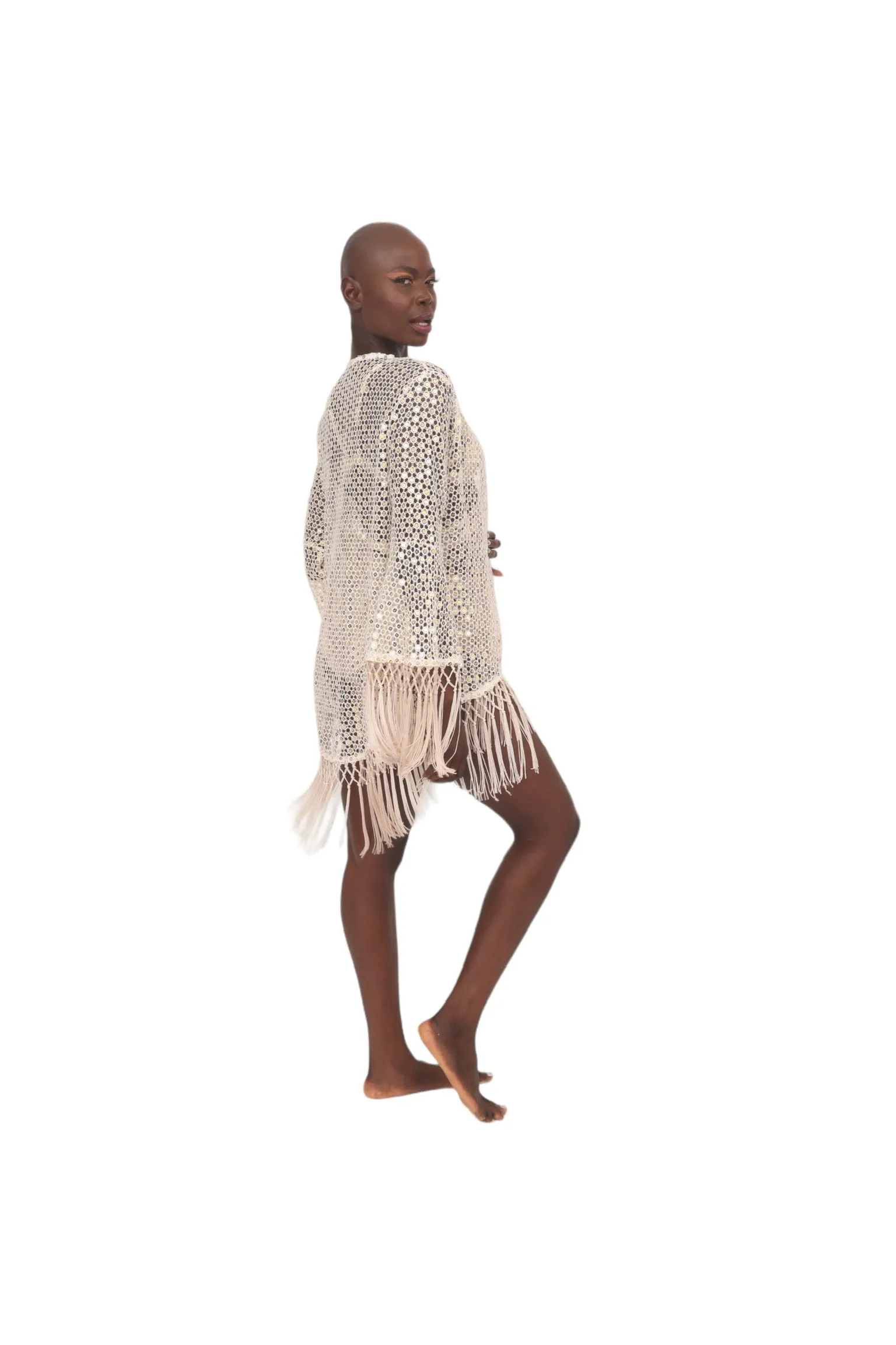 Ivory Crochet & Mirror Coverup Cardigan