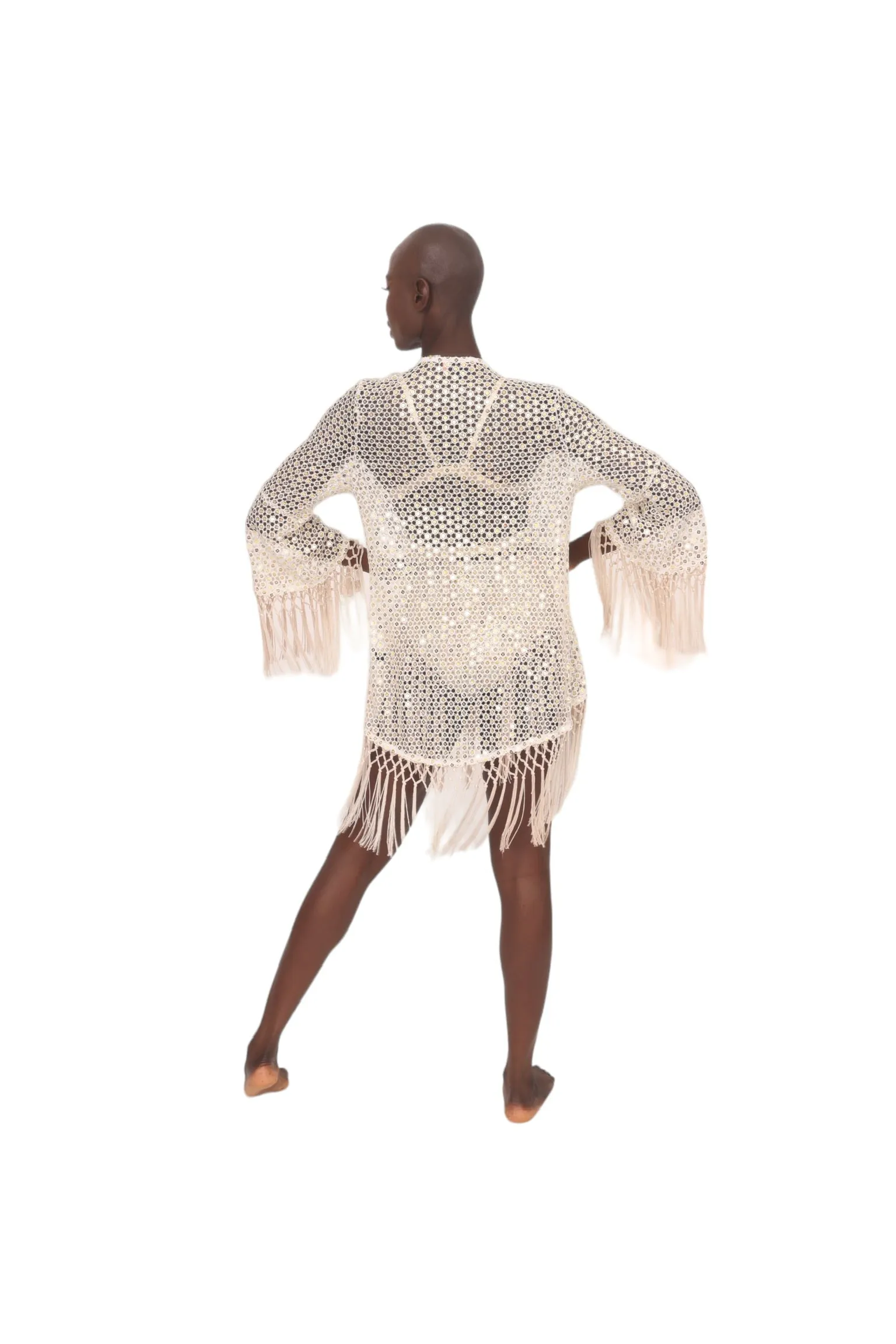 Ivory Crochet & Mirror Coverup Cardigan