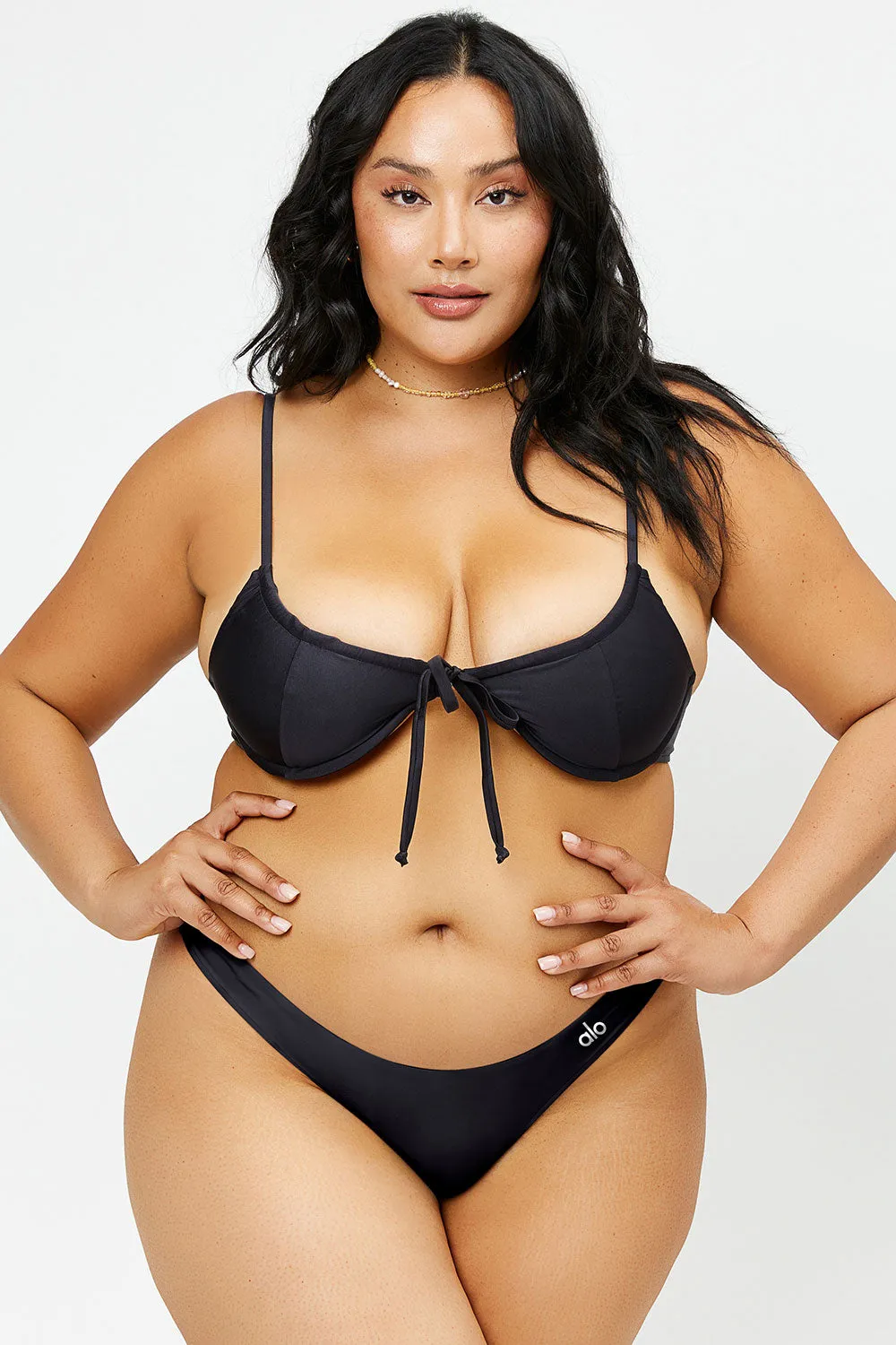 Katarina Satin Cheeky Bikini Bottom - Black