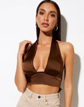 Keiza Crop Top in Satin Rich Brown