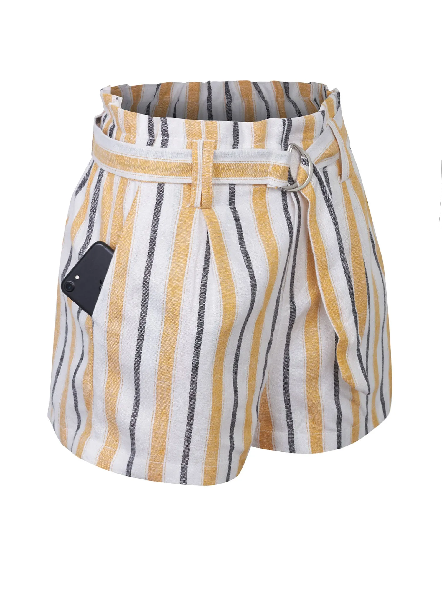 KOGMO Women's Casual Multi Color Striped Summer Beach Linen Shorts With Belt