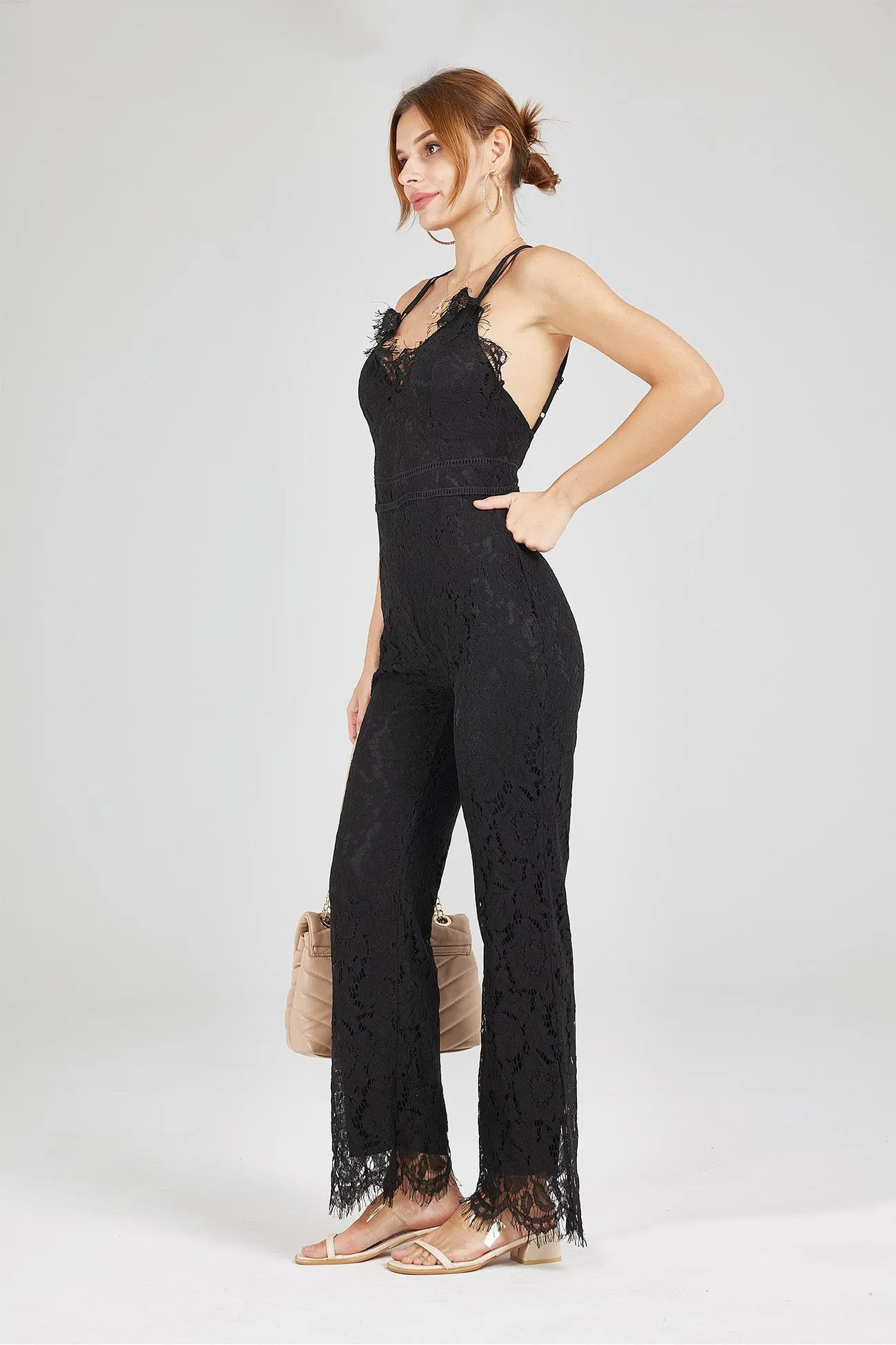 Lace Patchwork Cami Jumpsuits