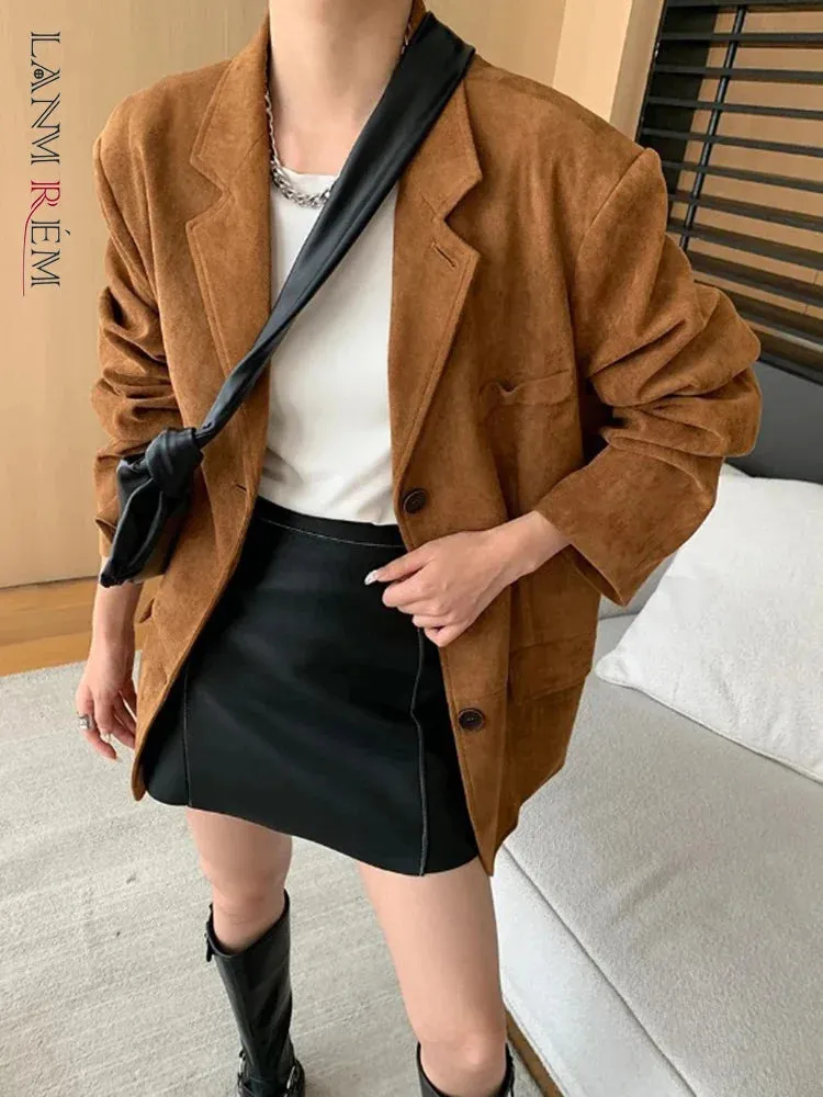 [LANMREM] Vintage Blazers for Women Notched Single Breasted Long Sleeve Office Lady Loose Jackets 2024 Autumn New 26D9821