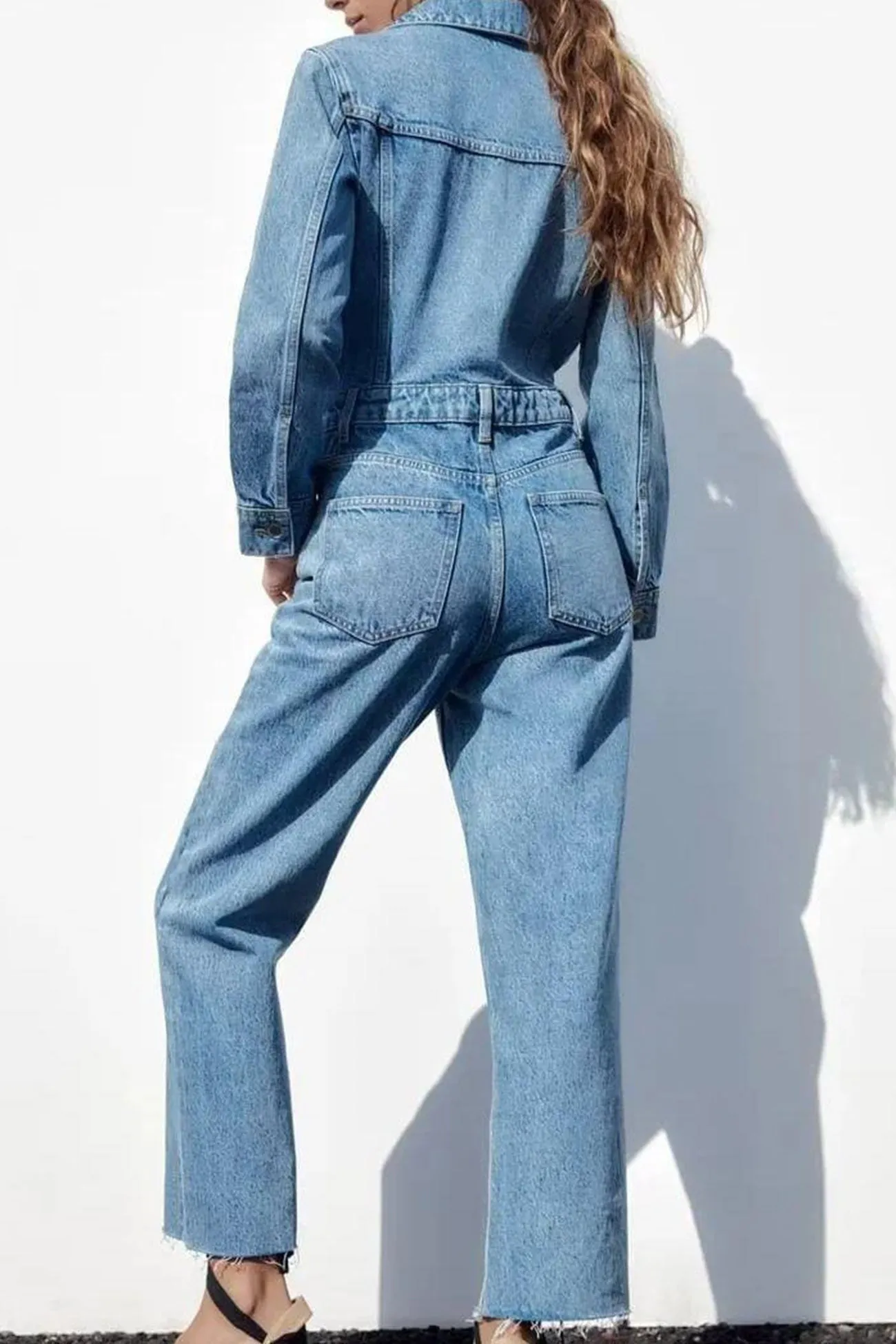 Long Sleeve Pocketed High Waist Denim Jumpsuits