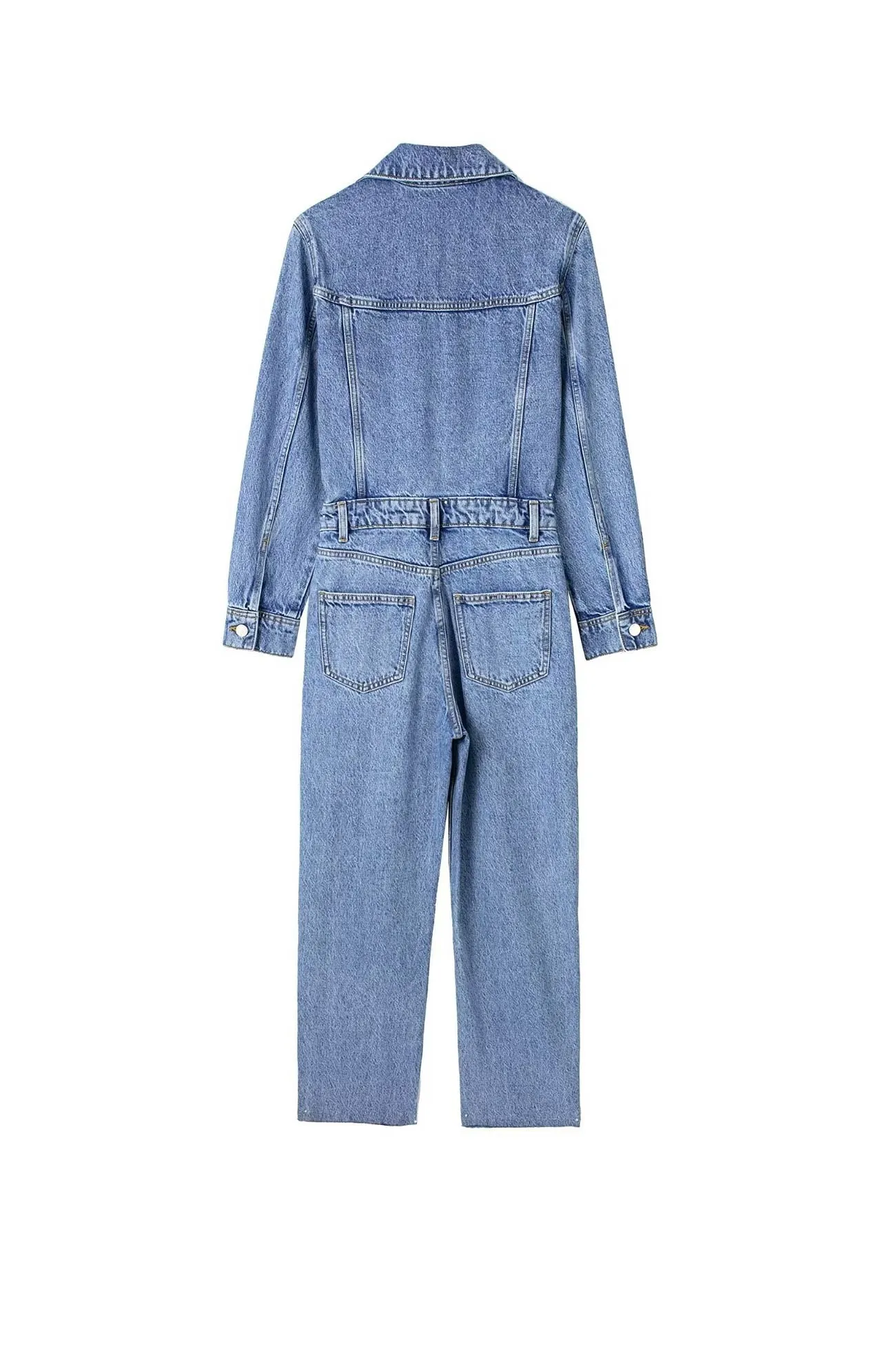 Long Sleeve Pocketed High Waist Denim Jumpsuits