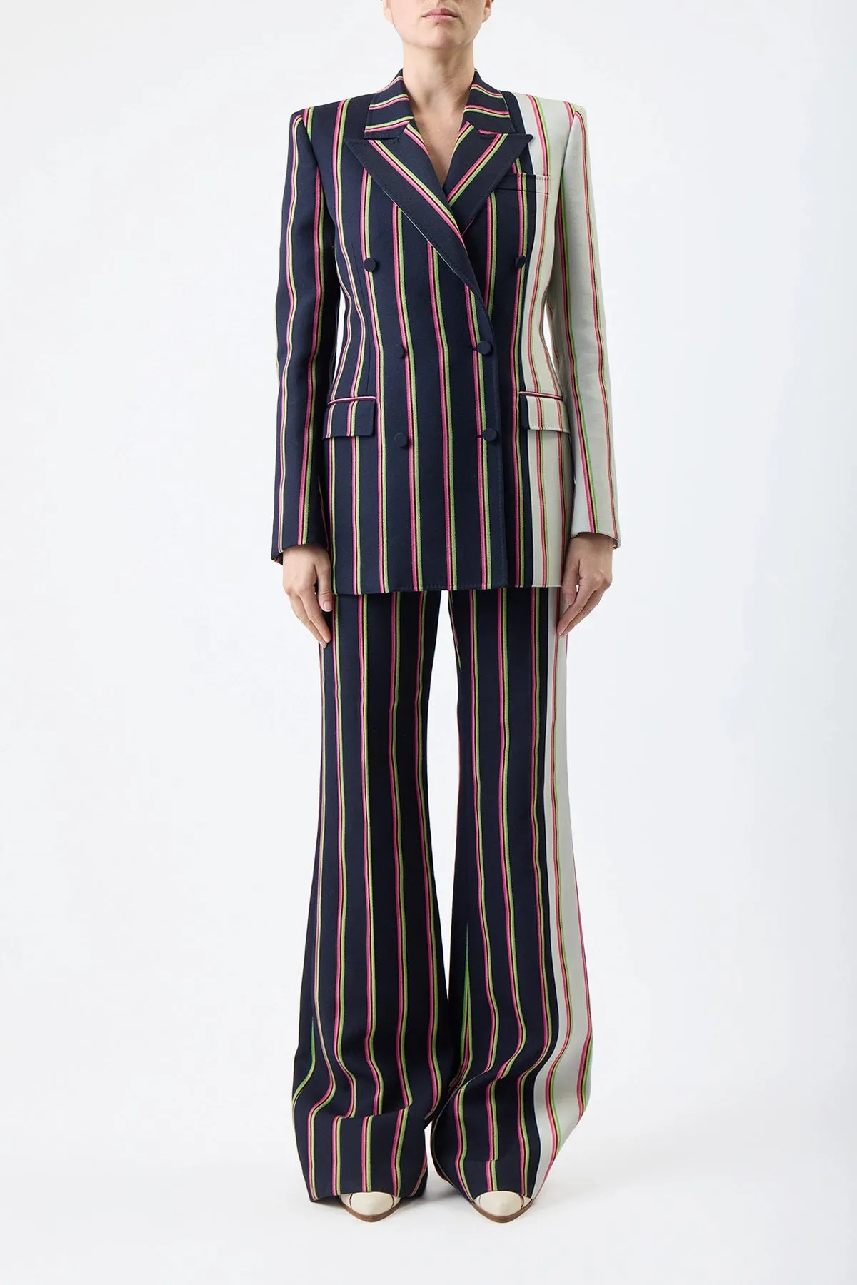 Mccoi Blazer in Navy Multi Striped Wool