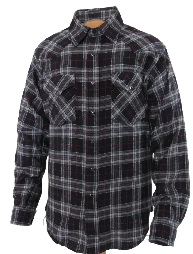 Men's Flannel Western Shirt - Midnight Black Plaid