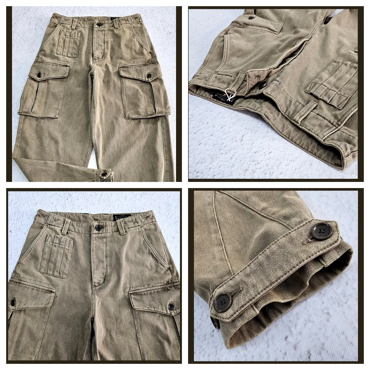 Men's Washed Khaki Cargo Pants