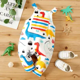 Multicolor Dinosaur Print Sleeveless Jumpsuit Overalls -Infant Boy