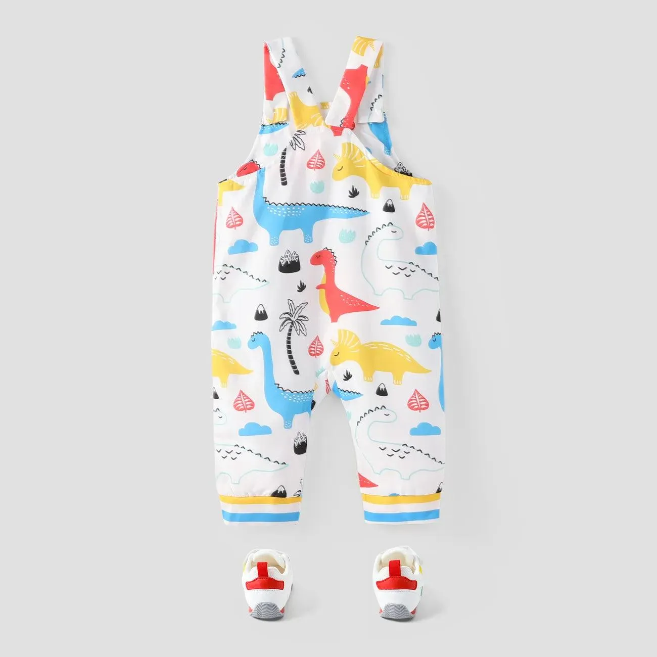 Multicolor Dinosaur Print Sleeveless Jumpsuit Overalls -Infant Boy