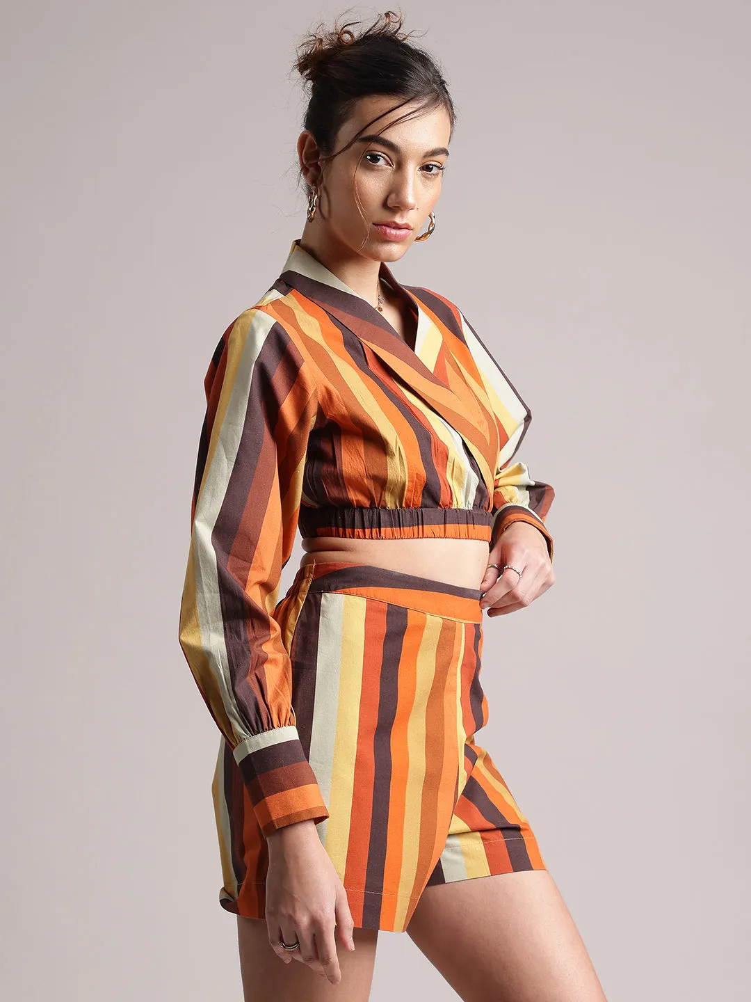 Multicolour Cotton Striped Wrap Co-Ord Set